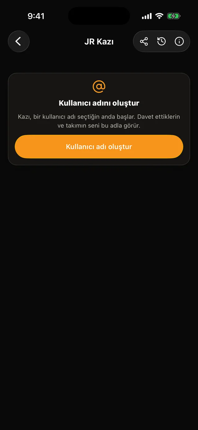 JR Kazı: kullanıcı adını oluştur kartı